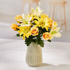 Sommer-Strauß gelb, 32 cm, 13 Blüten Margeriten Lilien Rosen Textilstrauß Deko