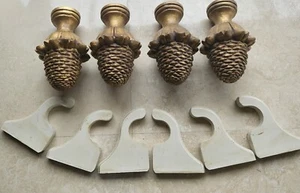 4x Wooden Pine Drapery Curtain Rod Finials Fits 3-inch Rod - Screw On - Gold  - Picture 1 of 7