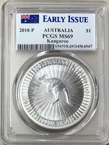 2018-P Australia PCGS MS 70 Kangaroo Early Issue 1 ounce .9999 Silver - Picture 1 of 4