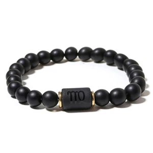 Zense - Brazalete elástico Virgo Zodiaco negro con cuentas de ónix ZB0386 - Imagen 1 de 4