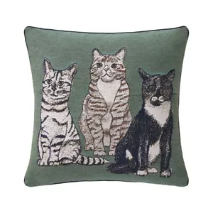 New Iosis Yves Delorme 3 Cats 18" Accent Pillow Cushion Cover Woven Tapestry - Picture 1 of 17