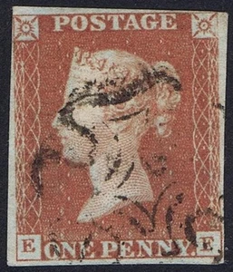 1841 1d Red Black Plate 9 EF 4m Fine Used Cat. £190.00 - Picture 1 of 1