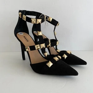 INC Black Studded Strappy Syndia Pointed Toe Stiletto Pumps Womens 10 - Picture 1 of 8