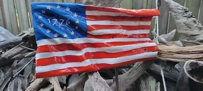 Hand Carved Wooden Waving American Flag wavey -Old Glory - Repurposed Wood - Image 1 of 4