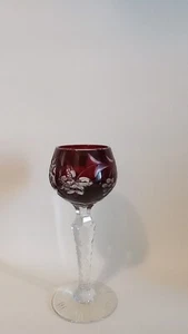 Vintage Mini Amethyst Cut to Clear Bohemian Wine Crystal Glass 5" - Picture 1 of 6