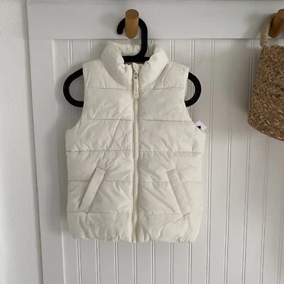 Old Navy Girls Ivory White Lined Zipper Puffer Vest Jacket XS 5Y Fall Winter - Image 1 of 4