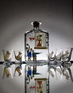 Tapio Wirkkala Iittala hand painted bottle and glasses 1940s "Cuban Serenade" - Picture 1 of 16