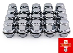 Fits Jaguar XF Alloy Wheel Nuts M12 X 1.5 Chrome 21MM Hex Nut X 20 Flat Seat - Picture 1 of 6