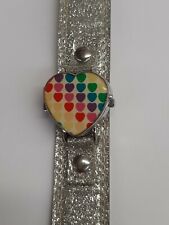 Vintage BONGO  Ladies  Silver Locket Watch 25mm Rainbow Hearts - Working!