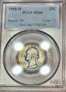 Toned 1958-D Washington Quarter PCGS MS66 - Picture 1 of 3