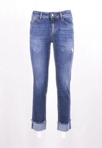 MARKUP DONNA JEANS SLIM STRETCH INVECCHIATO CON RISVOLTO ALTO E APPLICAZIONI - Foto 1 di 6