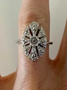 Vtg Avon Ring Art Deco Style Clear Crystal Silver Tone Band Intricate Size 6.5 - Picture 1 of 12