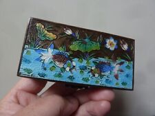 ANTIQUE CHINESE SILVER GILT CLOISONNE REPOUSSE ENAMEL KOI FISH IN POND STAMP BOX