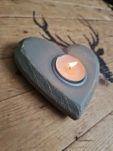 2 x Rustic Grey Gisela Graham Wooden Heart Tea Light Holder Shabby Chic - Picture 1 of 15
