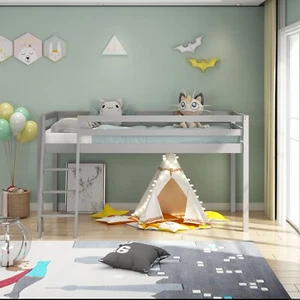 Mid Sleeper Bed Children Kids Grey Wood 3FT Single Mattress New - Picture 1 of 7