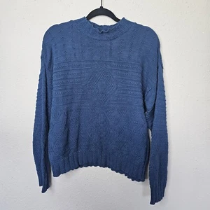 Vtg Bedford Fair Lifestyles Sweater Womens Petite Large Blue Knit Pullover Fall - Picture 1 of 10