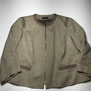 Jones New York Blazer Jacket Womens Size 24W Tan Tweed Gold Wool Blend Zip Front
