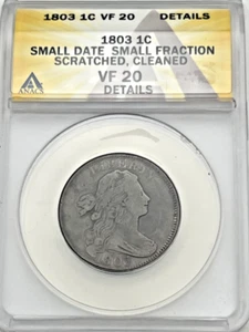 1803 1 Cent ANACS VF20 Draped Bust Cent Small Date & Small Fraction Graded 1C - Picture 1 of 2