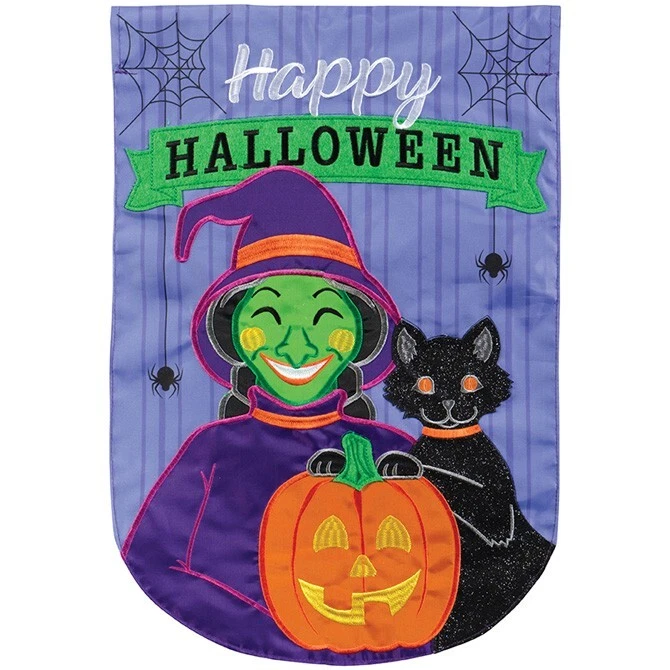 Happy Halloween Witch & Black Cat, Jack-o-Lantern, 12,5" x 18", - Imagem 1 de 1