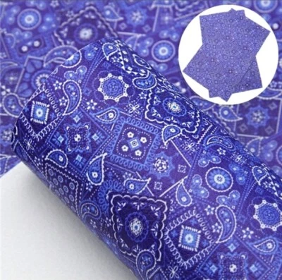Blue Bandana print FAUX LEATHER SHEET 8" x 12" 1078814 Farm LITCHI TEXTURE