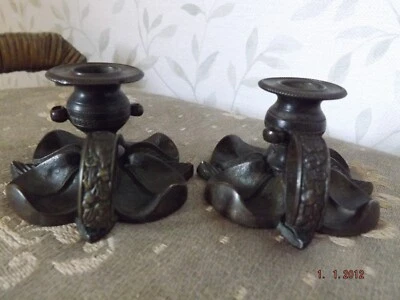 2 Antique Bronze Small/Mini Chambersticks Candle Holders Lily Design 1.75" H - Image 1 of 4