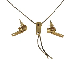BEAUTIFUL Gold Plated Zipper Slide Necklace Chain & Earrings Set - Picture 1 of 4