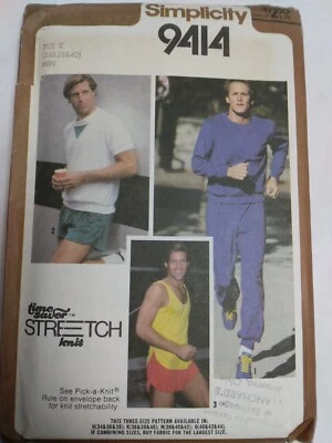 Jogging Sweatsuit Track Shorts Mens 36 38 40 Simplicity 9414 Sewing Pattern 80s - Image 1 of 4