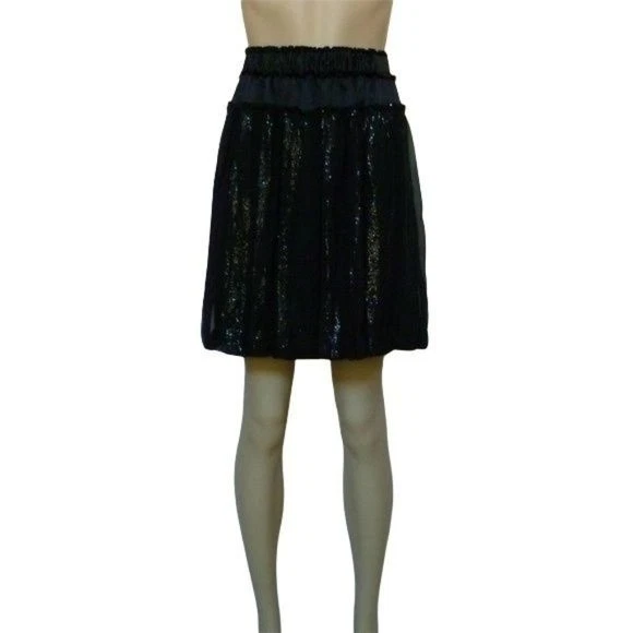 Poleci NWT Sequin Black Skirt Panel Solid Sequin Silk Short 2 - Image 1 of 3