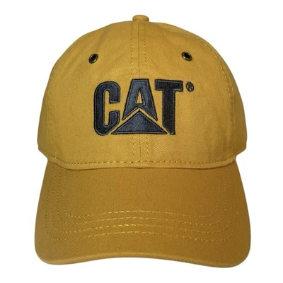 CAT Caterpillar Equipment Hat Baseball Cap Yellow Adjustable Strap Back Grommets - Image 1 of 4