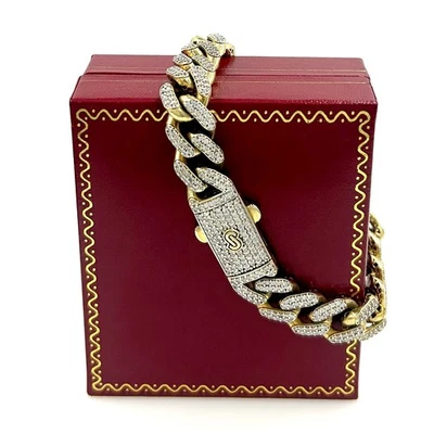 Pulseira Iced-Out Monaco ouro 10K Miami Cuban Curb 11mm 8" leve 20,3g - Imagem 1 de 4