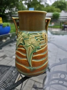 Roseville Pottery Luffa Multicolor Double Handled Vase Art Deco U.S.A. - Picture 1 of 23