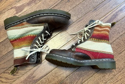 Botas Doc Martens x Pendleton EE. UU. para mujer 7, para hombre 5 cuero marrón lana con cordones Foto 1 de 4