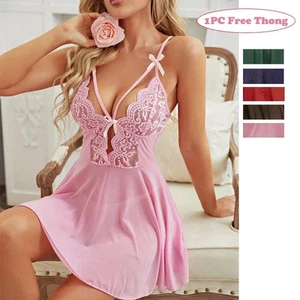 Womens Sexy Lingerie Lace Nightwear Dress Babydoll Robe Sleepwear Seductive Hot - Picture 1 of 25