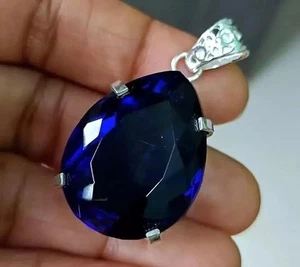 Ciondolo in argento massiccio 925 pera topazio blu naturale certificato 95,80 ct+ - Foto 1 di 5