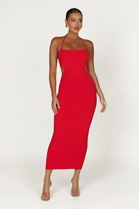 Meshki Damen Morgan Neckholder Strick Maxikleid Größe Small in Mandarine NEU - Bild 1 von 8