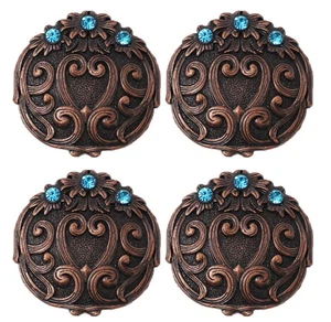 Concho Set of 4 Conchos Western Saddle Tack Copper Engraved Rhinestone 401541A - Picture 1 of 2