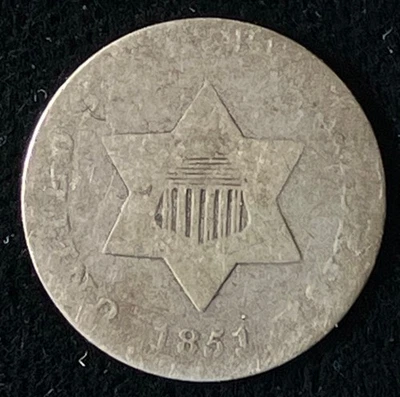 1851 3 Cent Silver (Trime) Type1, About Good - Image 1 of 2