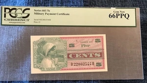Series 661 5 Cents Military Payment Certificate, PCGS Gem New 66PPQ - Picture 1 of 4
