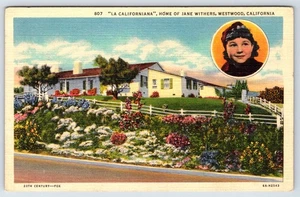 Postcard La Californiana Home of Jane Withers Westwood California 1930s - Picture 1 of 2