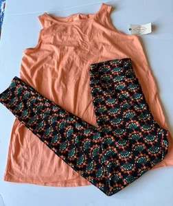 St. Johns Bay Nwt Women's Small Outfit Orange Tank Top & OS New Lularoe Leggings - Picture 1 of 4