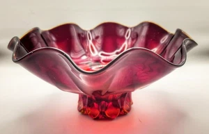 Vintage Royal Ruby Red Compote Footed Candy Dish Ruffled Edge - Picture 1 of 5