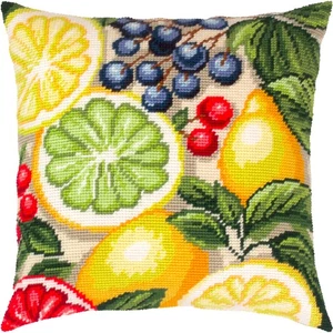 Hágalo usted mismo Kit de almohada de punta de aguja/tapiz "Fiesta de la fruta" 16x16 pulgadas/40x40 cm - Imagen 1 de 4