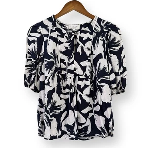 Calypso St. Barth Bluse Damen marineblau Blumen Puffärmel Leinenmischung M tropisch - Bild 1 von 10