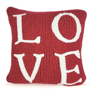 Pottery Barn LOVE Pillow 18" Square~Sweater Knit Red White Valentines Day Decor - Picture 1 of 8