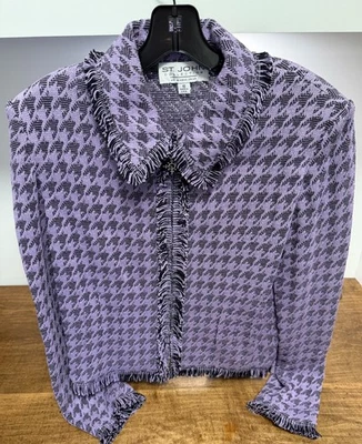 Chaqueta tejida con flecos pata de gallo gris ST JOHN COLLECTION by Marie, talla 10 Foto 1 de 4