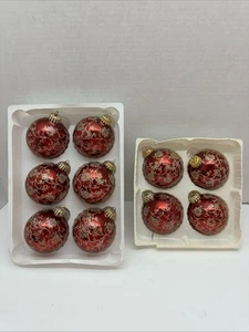 Vintage 10 Natale di Krebs Rosso Borgogna con Oro Glitter Floreale Vetro Ornamenti - Foto 1 di 6