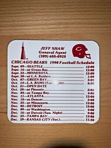 1990 CHICAGO BEARS FOOTBALL SCHEDULE MAGNET SKED JEFF SHAW TRANSAMERICA - Imagen 1 de 1