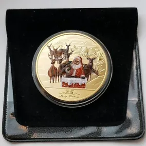 Moneta commemorativa Babbo Natale in colore camino - placcata oro, per beneficenza - Foto 1 di 8