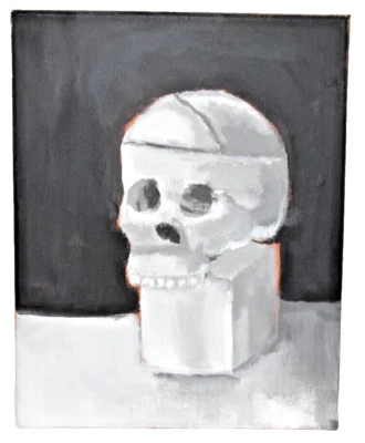 Pintura al óleo original amateur sobre lienzo naturaleza muerta calavera sobre pedestal 11"X14" Foto 1 de 2