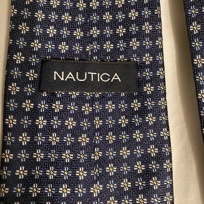 NAUTICA Men’s Necktie 100% Silk Navy Blue Floral Print Classic Elegant EUC - Image 1 of 4